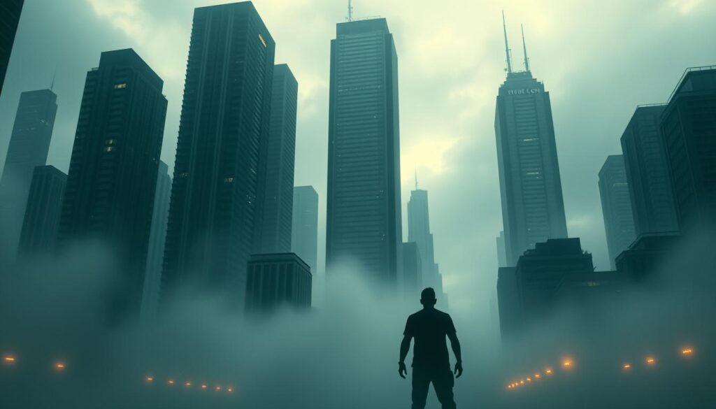 A dystopian cityscape, bathed in an ominous glow, looms large. Towering skyscrapers, their windows like watchful eyes, cast long shadows across the streets below. In the foreground, a lone figure stands, shoulders hunched, as if weighed down by the burden of constant surveillance. The air is thick with a sense of unease, a stark reminder of the delicate balance between connectivity and privacy in the digital age. Mist swirls around the scene, obscuring the details, hinting at the unseen forces at play. The overall atmosphere is one of disquiet, a cautionary tale of the price we may pay for our technological dependency in the year 2025. A dystopian cityscape, bathed in an ominous glow, looms large. Towering skyscrapers, their windows like watchful eyes, cast long shadows across the streets below. In the foreground, a lone figure stands, shoulders hunched, as if weighed down by the burden of constant surveillance. The air is thick with a sense of unease, a stark reminder of the delicate balance between connectivity and privacy in the digital age. Mist swirls around the scene, obscuring the details, hinting at the unseen forces at play. The overall atmosphere is one of disquiet, a cautionary tale of the price we may pay for our technological dependency in the year 2025.