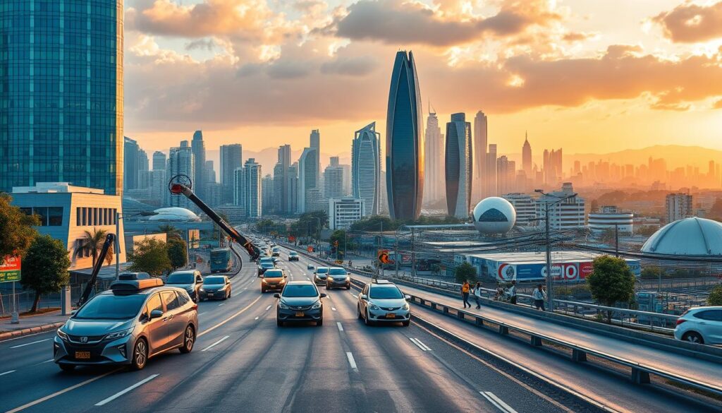Practical AI Implementations in Brazil: A vibrant urban scene showcasing the integration of cutting-edge AI technologies across various industries. In the foreground, sleek autonomous vehicles navigate the bustling streets, while in the middle ground, robots assist workers in a state-of-the-art manufacturing facility. In the background, a sprawling skyline of gleaming skyscrapers and futuristic architecture reflects the country's ambitious embrace of AI-driven innovation. The scene is bathed in warm, golden lighting, creating a sense of optimism and progress as Brazil leads the way in practical AI deployments. Practical AI Implementations in Brazil: A vibrant urban scene showcasing the integration of cutting-edge AI technologies across various industries. In the foreground, sleek autonomous vehicles navigate the bustling streets, while in the middle ground, robots assist workers in a state-of-the-art manufacturing facility. In the background, a sprawling skyline of gleaming skyscrapers and futuristic architecture reflects the country's ambitious embrace of AI-driven innovation. The scene is bathed in warm, golden lighting, creating a sense of optimism and progress as Brazil leads the way in practical AI deployments.