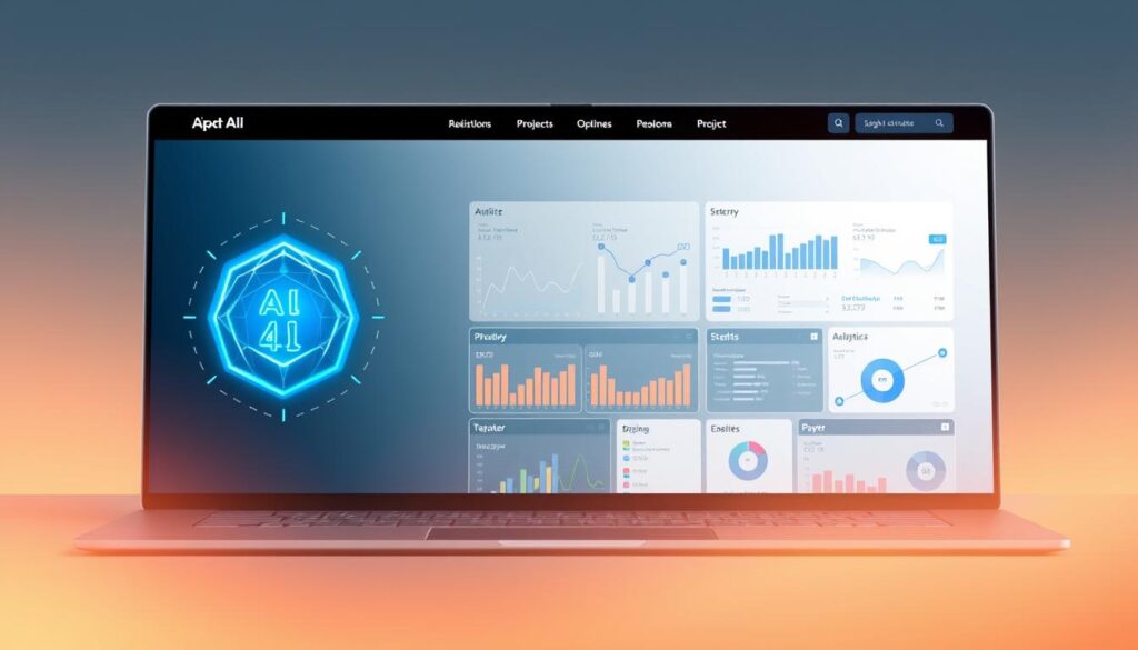 A sleek, modern website with clean lines and a minimalist aesthetic, its interface seamlessly integrating cutting-edge AI-powered features. In the foreground, a stylized icon representing AI optimization, its dynamic form shifting and adapting, symbolizing the power of machine learning to enhance user experience. The middle ground showcases an array of data visualizations and analytics dashboards, providing real-time insights to guide website optimization. In the background, a subtle gradient of blues and grays, evoking a sense of technological sophistication and innovation. Warm, directional lighting casts a gentle glow, highlighting the precision and efficiency of the AI-driven website design. The overall mood is one of sleek modernism, technological prowess, and a deep understanding of user needs. A sleek, modern website with clean lines and a minimalist aesthetic, its interface seamlessly integrating cutting-edge AI-powered features. In the foreground, a stylized icon representing AI optimization, its dynamic form shifting and adapting, symbolizing the power of machine learning to enhance user experience. The middle ground showcases an array of data visualizations and analytics dashboards, providing real-time insights to guide website optimization. In the background, a subtle gradient of blues and grays, evoking a sense of technological sophistication and innovation. Warm, directional lighting casts a gentle glow, highlighting the precision and efficiency of the AI-driven website design. The overall mood is one of sleek modernism, technological prowess, and a deep understanding of user needs.