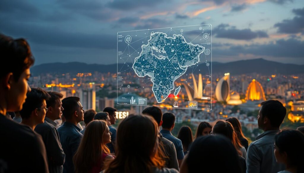 A vibrant and dynamic landscape showcasing the intersection of ethics and artificial intelligence in Brazil and the world. In the foreground, a diverse group of people engaged in thoughtful discussion, their faces illuminated by warm lighting. In the middle ground, a striking holographic display presents intricate data visualizations, highlighting the complex and evolving landscape of AI ethics. In the background, a cityscape with a blend of modern and traditional architecture, symbolizing the global nature of the challenge. The overall scene conveys a sense of collaboration, innovation, and a deep commitment to ensuring ethical and transparent AI development. A vibrant and dynamic landscape showcasing the intersection of ethics and artificial intelligence in Brazil and the world. In the foreground, a diverse group of people engaged in thoughtful discussion, their faces illuminated by warm lighting. In the middle ground, a striking holographic display presents intricate data visualizations, highlighting the complex and evolving landscape of AI ethics. In the background, a cityscape with a blend of modern and traditional architecture, symbolizing the global nature of the challenge. The overall scene conveys a sense of collaboration, innovation, and a deep commitment to ensuring ethical and transparent AI development.